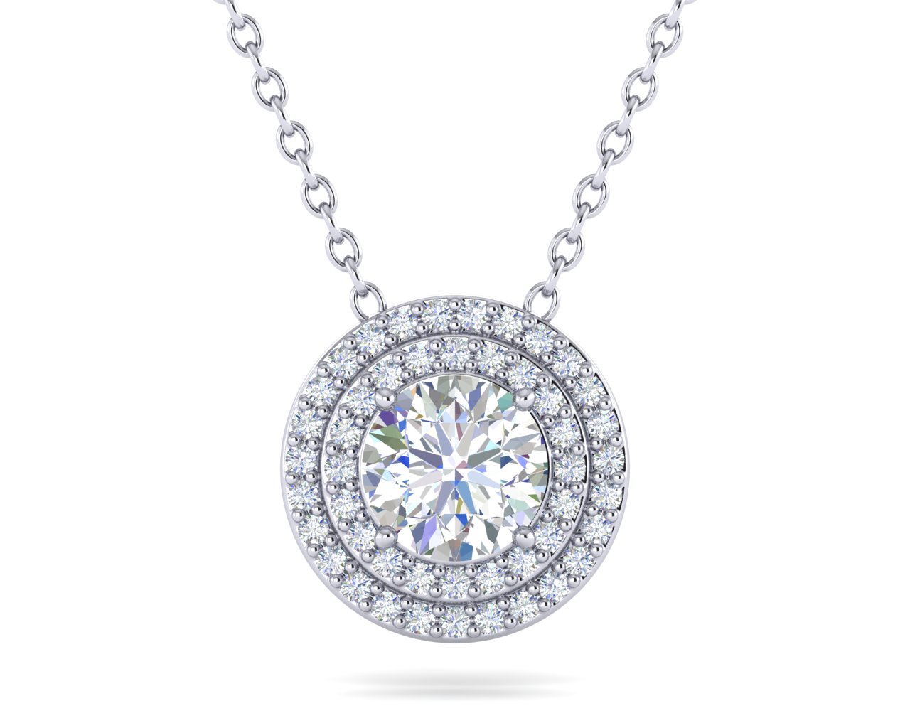 18k White Gold Diamond Double Halo Round Pendant 18 Carats T D W